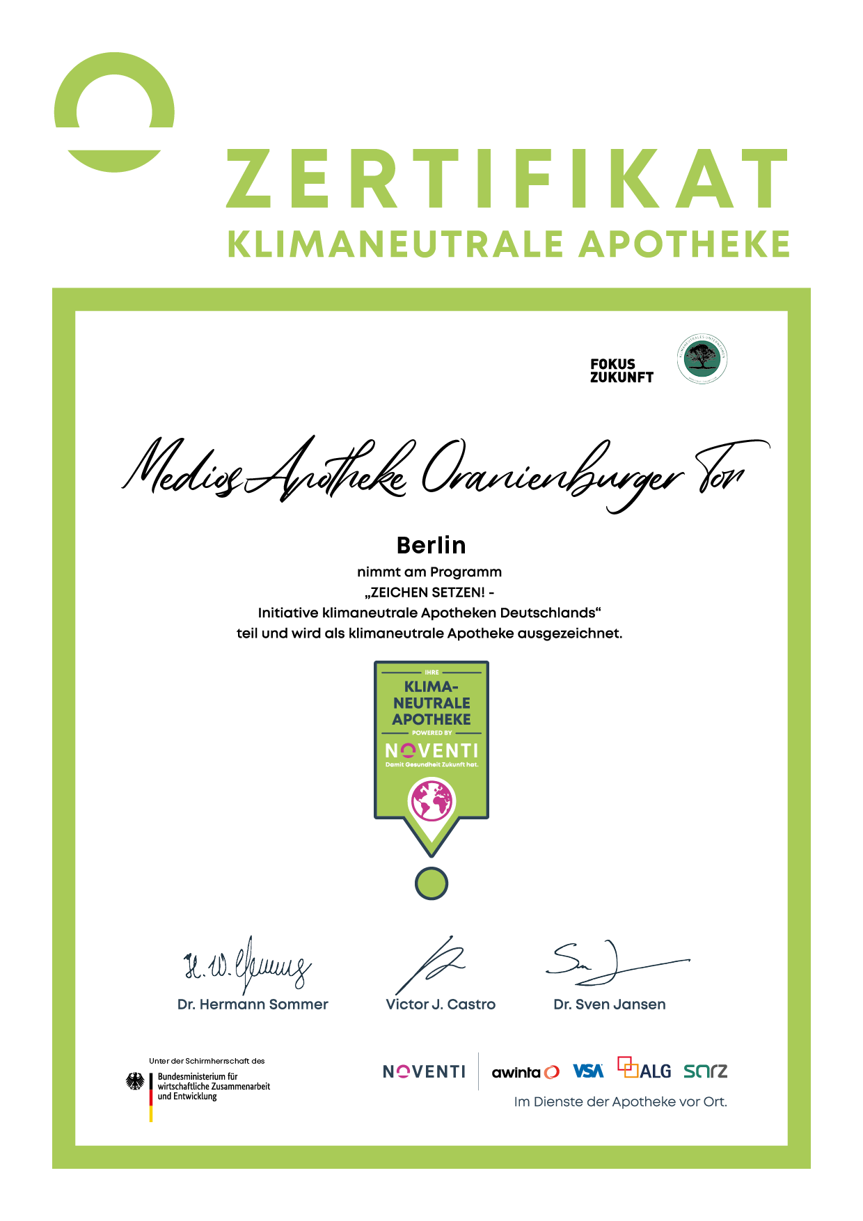 MediosApotheke Noventi Auszeichnung Umweltschutz